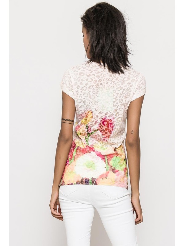 t-shirt burn out fleurs - col rond