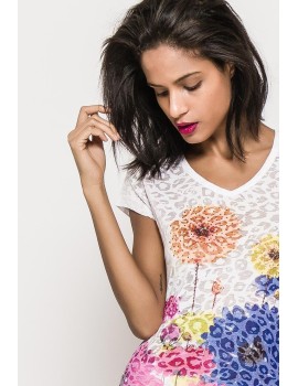 t-shirt burn out fleurs - col V