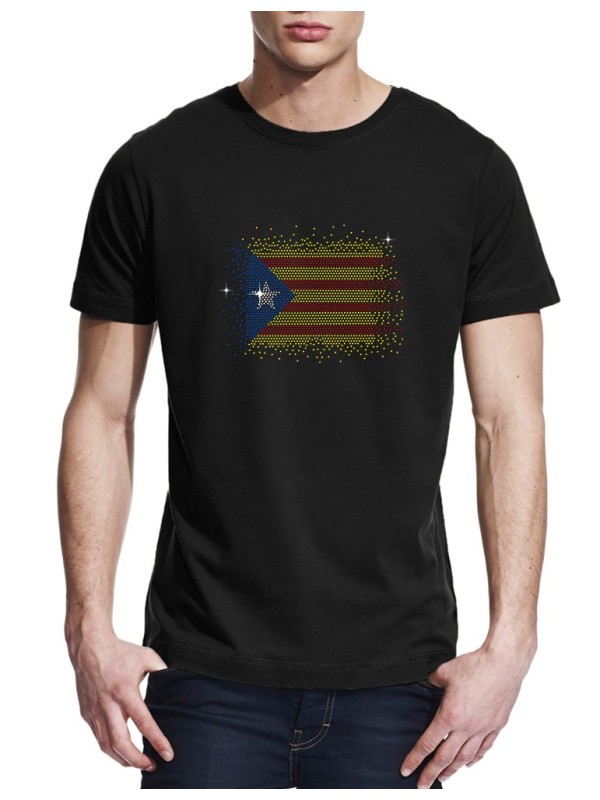 Rhinestone catalan flag - Man tee shirt round neck