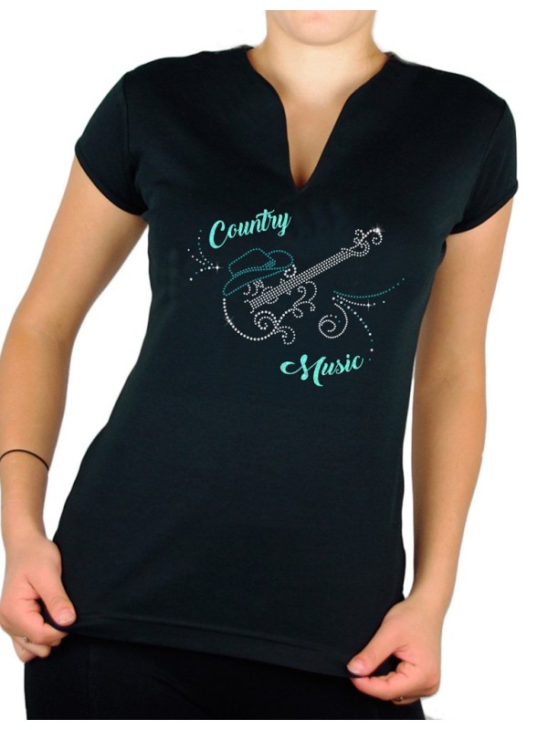 Guitare arabesque - T-shirt femme Col V