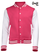 Veste college rose, teddy manches blanche