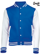 Veste college blue royal, teddy manches blanche