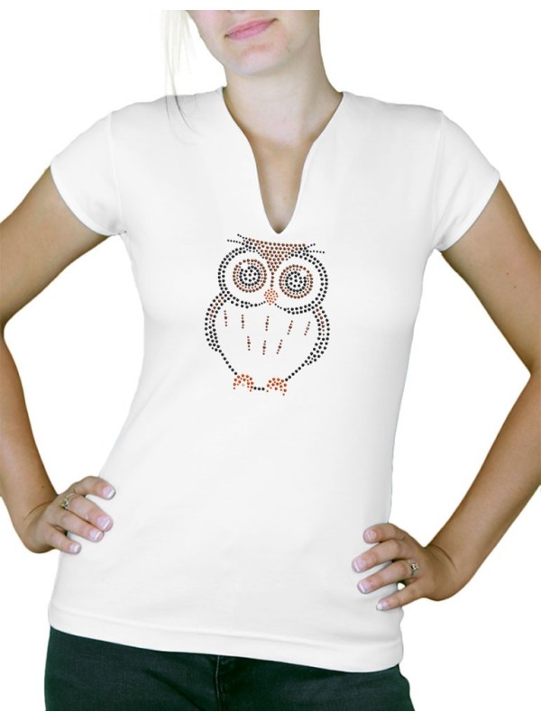 Rhinestone Owl - Women's V-Neck T-shirt