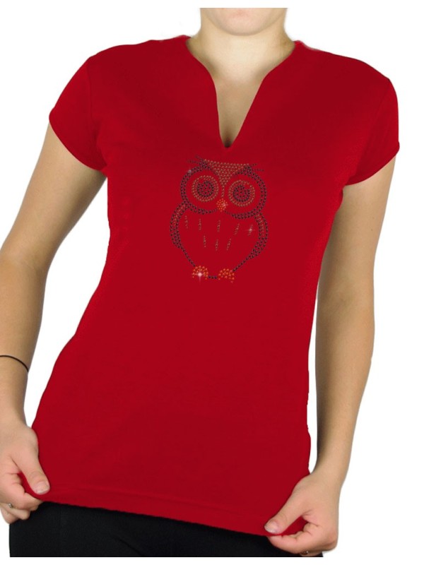 Rhinestone Owl - Women's V-Neck T-shirt