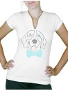 Chien monocle  strass - T-shirt femme Col V