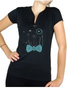 Chien monocle  strass - T-shirt femme Col V