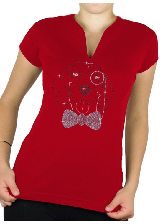 Dog monocle rhinestone - Women's T-shirt Col V