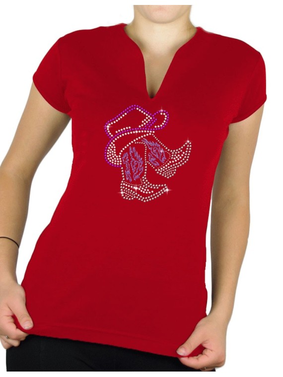 Bottes sous chapeau  - T-shirt femme Col V