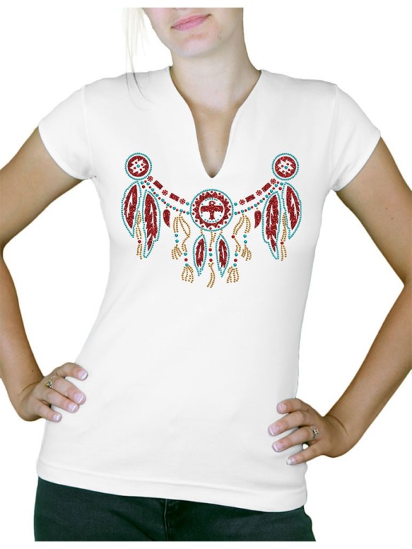 Indian rhinestone necklace - Women's V-neck T-shirt