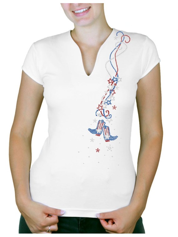 Guirlande USA - T-shirt femme Col V