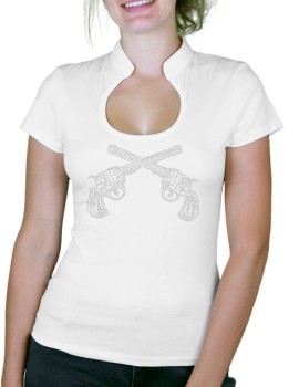 Pistolet Strass  - T-shirt femme Col Omega