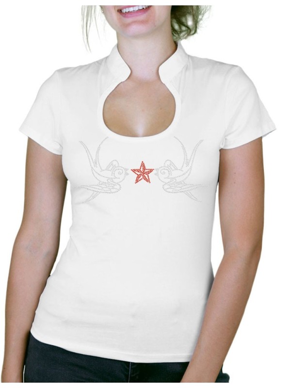 Hirondelles rock'n roll - T-shirt femme Col Omega