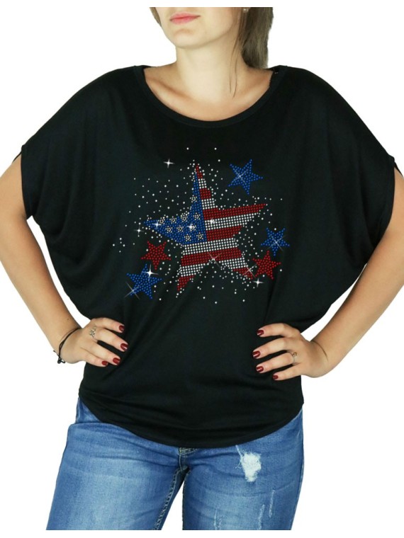 Etoile USA - T-shirt femme Manches Chauve Souris