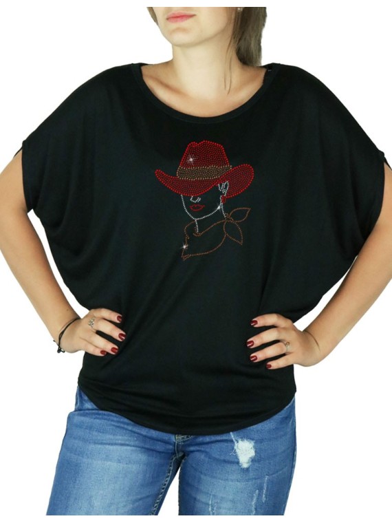 FEmme au Chapeau - T-shirt femme Manches Chauve Souris