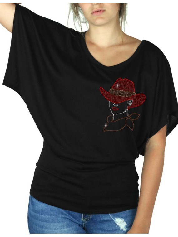 Femme au Chapeau - T-shirt femme Manches Papillon
