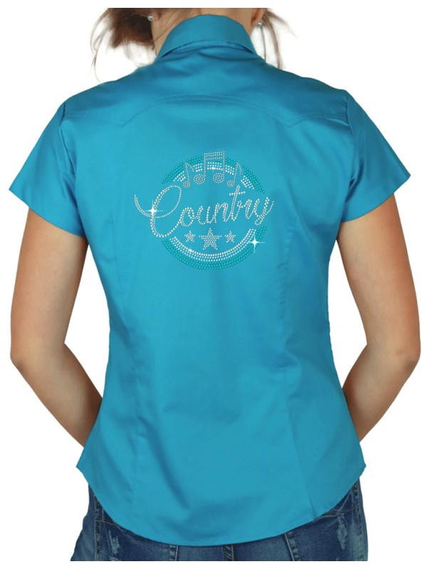Macaron Country Turquoise - Chemise Femme Manches Courtes