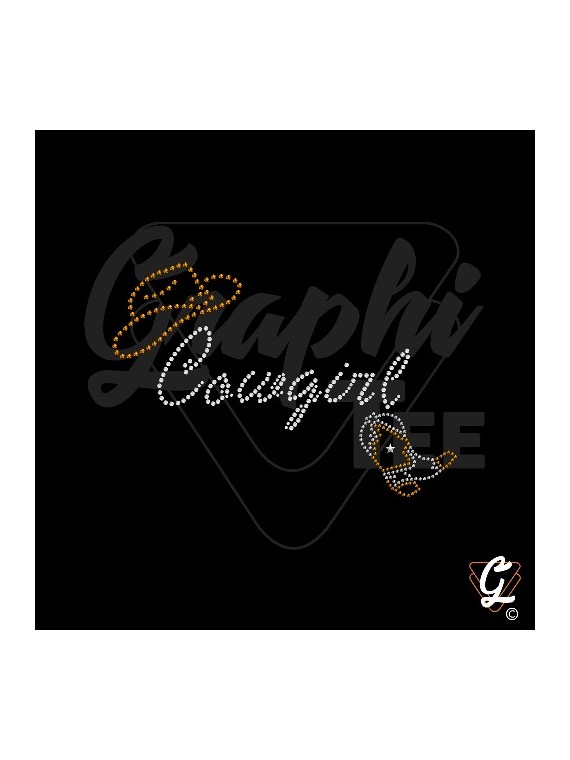 Transfert strass cowgirl doré