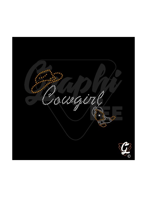 Transfert strass cowgirl doré