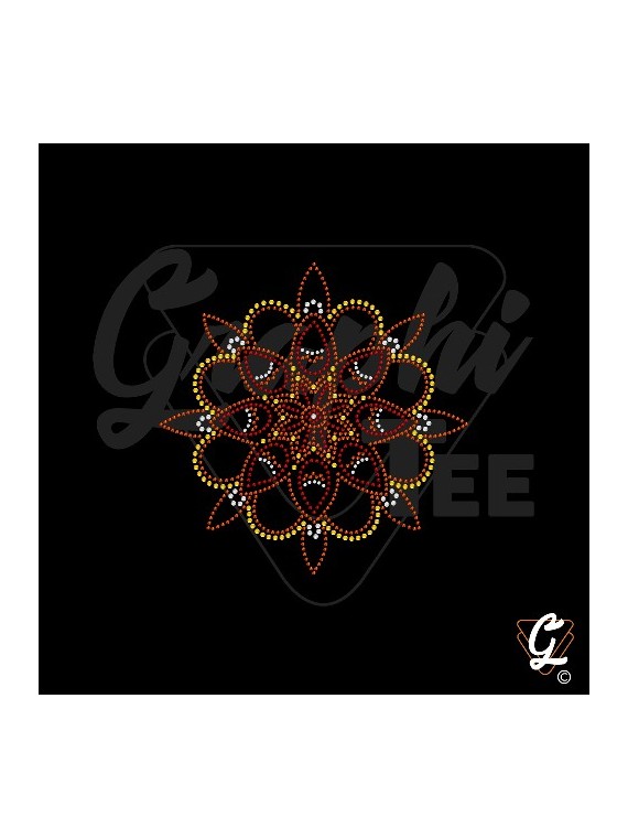 Mandala en strass thermocollant orange